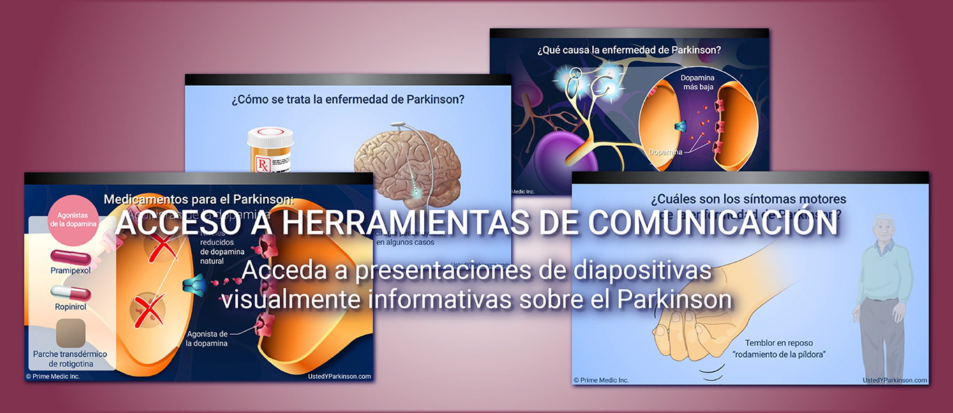 ACCESO A HERRAMIENTAS DE COMUNICACIÓN: Acceda a presentaciones de diapositivas visualmente informativas sobre el Parkinson